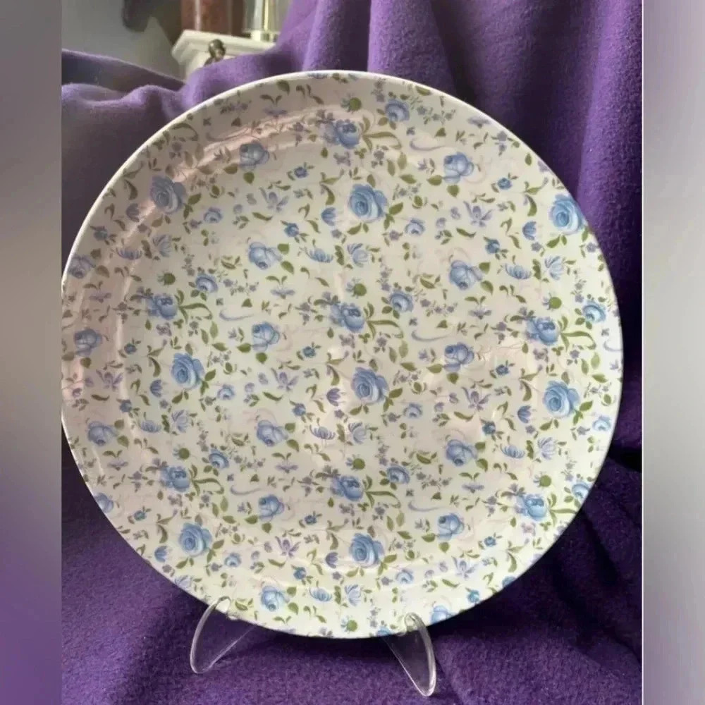 Springfield 1 Blue Floral Tea Rose Vintage 10” Dinner Luncheon 1 One Plate
